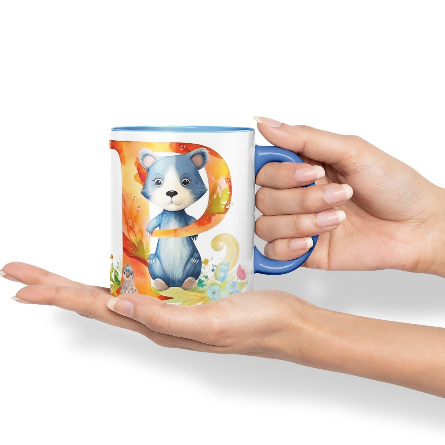 Letter P mug, Animals Alphabet Letter P Monogram animal for kids Ceramic Coloured Mug Cup for Tea Coffee Hot brew 330ml 11Oz Gift