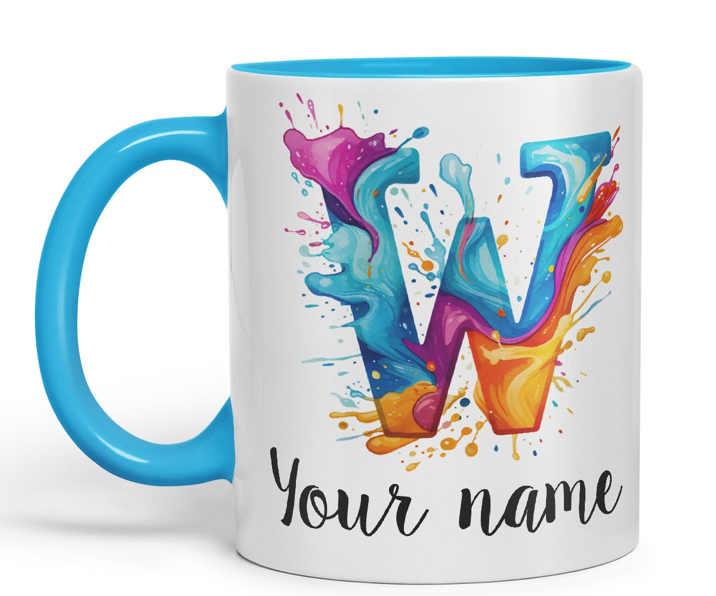 Personalised Letter W mug, Alphabet cusomized custom Letter W Monogram watercolour Ceramic Coloured Mug Cup for Tea Coffee Hot brew 330ml 11Oz Gift