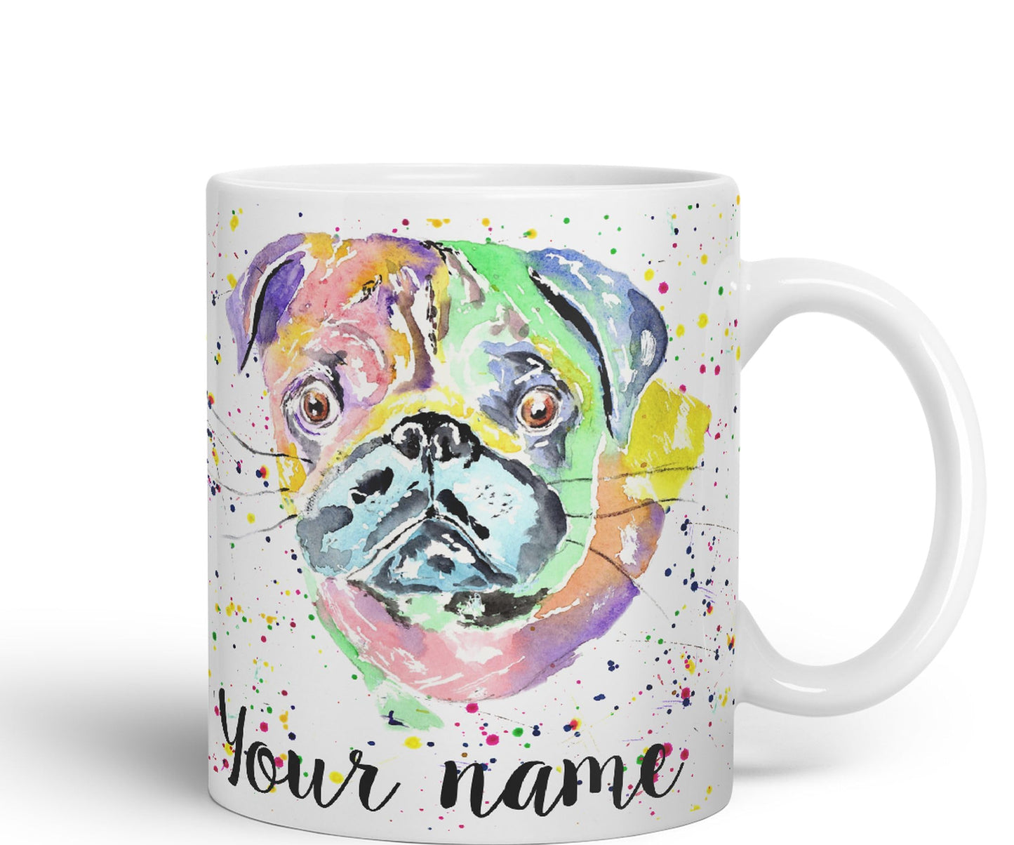 Vixar Personalised with Your Text Pug Chinese Dog Pet Art Coloured Ceramic Mug Cup Gift 330ml 11oz Custom Work Office Tea Coffee