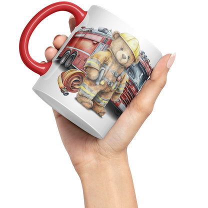 Vixar Teddy Bear Firefighter Firemen Themed Ceramic Mug Coloured Mug Cup Gift Birthday Work Office Tea Coffee