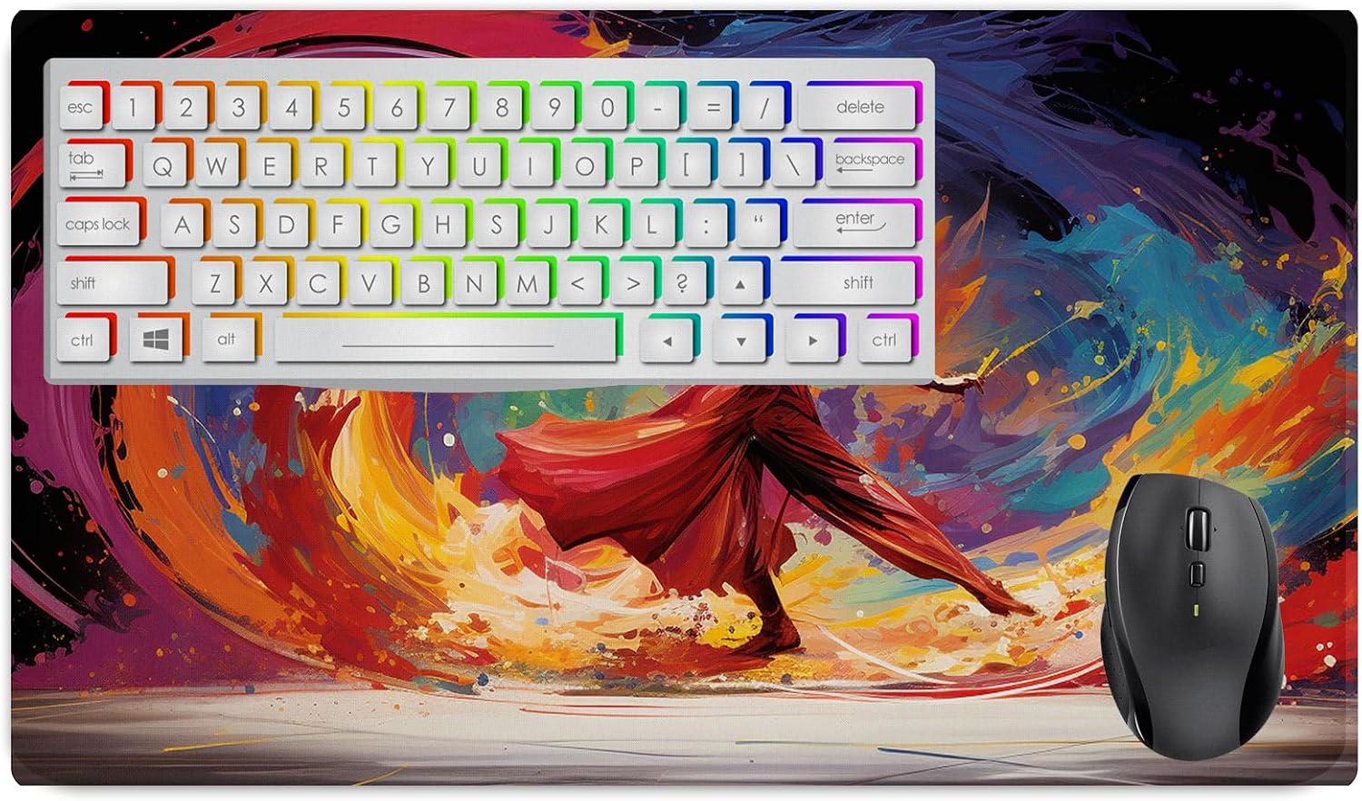 Vixar Dancing Woman Colour Splash Large Desk Mat – Expressive Figure Art Fabric Mouse Pad with 3mm Non-Slip Rubber Base, 600 x 350mm