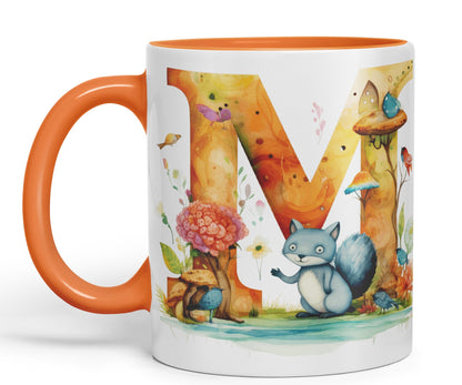 Letter M mug, Animals Alphabet Letter M Monogram animal for kids Ceramic Coloured Mug Cup for Tea Coffee Hot brew 330ml 11Oz Gift