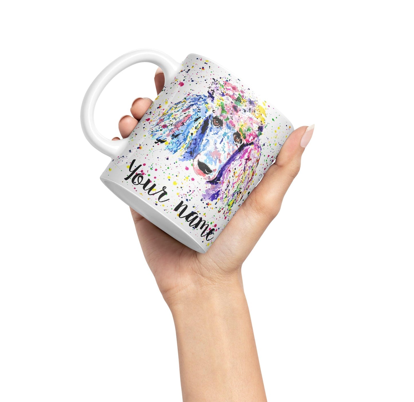 Vixar Personalised with Your Text Poodle Bridge Dog Pet Animals Watercolour Art Coloured Ceramic Mug Cup Gift 330ml 11oz Custom Work Office Tea Coffee