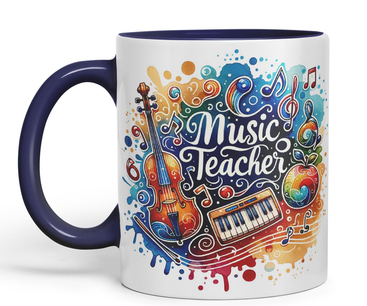 Vixar Music Teacher Mug Thank You, End of School Gift Ceramic Coloured Mug Cup for Tea Coffee Hot Brew 330ml 11Oz Gift