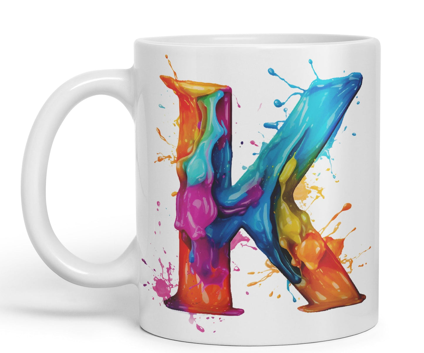 Letter K mug, Alphabet Letter K Monogram watercolour Ceramic Coloured Mug Cup for Tea Coffee Hot brew 330ml 11Oz Gift