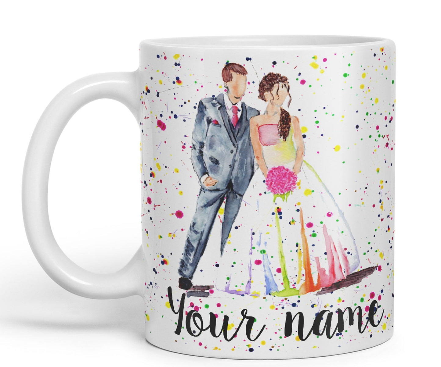 Vixar Personalised with Your Text Wedding Mr and Mrs Bride and Groom Art Coloured Ceramic Mug Cup Gift 330ml 11oz Custom Work Office Tea Coffee