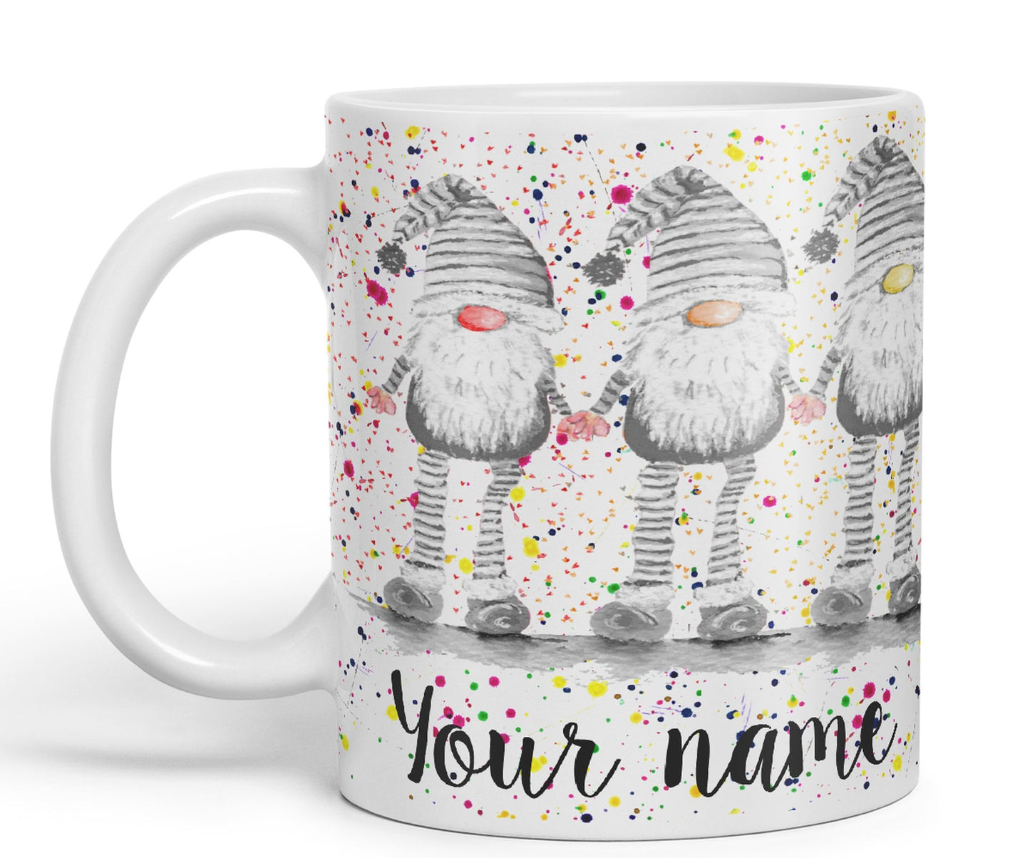 Vixar Personalised with Your Text Gonk Grey Rainbow noses Watercolour Art Coloured Ceramic Mug Cup Gift 330ml 11oz Custom Work Office Tea Coffee