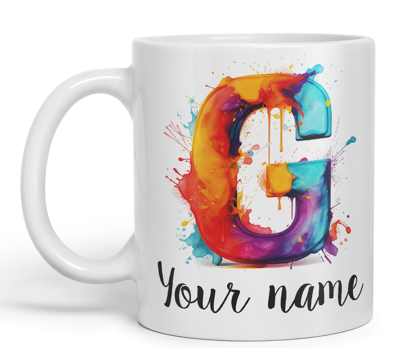 Personalised Letter G mug, Alphabet cusomized custom your Letter G Monogram watercolour Ceramic Coloured Mug Cup for Tea Coffee Hot brew 330ml 11Oz Gift