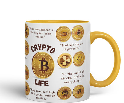 Crypto Life Crypto Currency Trading Ceramic Coloured Mug Cup for Tea Coffee Hot brew 330ml 11Oz Gift