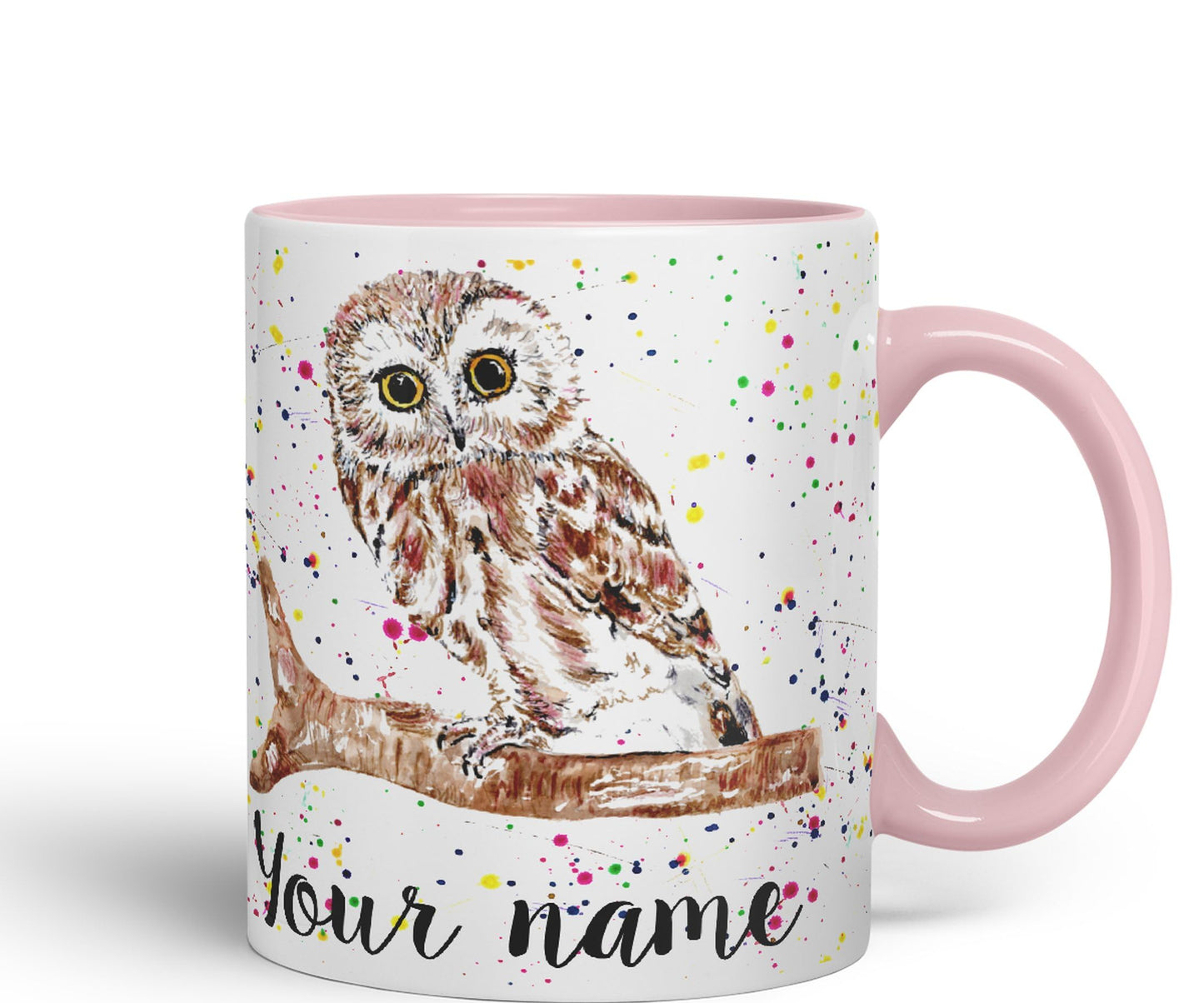 Vixar Personalised with Your Text Owl Bird Watercolour Art Coloured Ceramic Mug Cup Gift 330ml 11oz Custom Work Office Tea Coffee (O2)