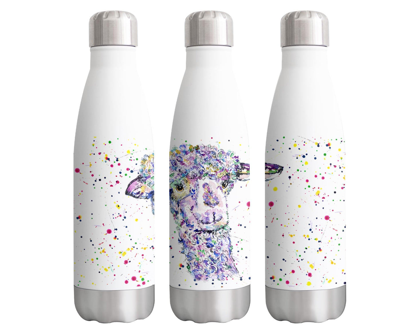 Vixar Llama alpaca farm Animals Watercolour Bottle double Wall insulated Stainless steel sport Drinks 500ml