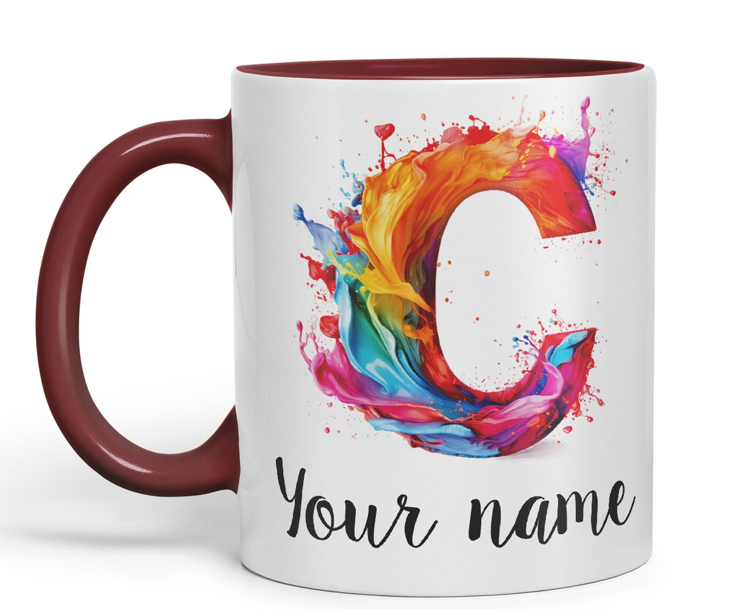 Personalised Letter C mug, Alphabet cusomized custom your Letter C Monogram watercolour Ceramic Coloured Mug Cup for Tea Coffee Hot brew 330ml 11Oz Gift