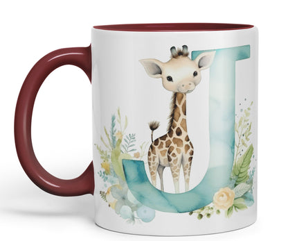 Letter J mug, Animals Alphabet Letter J Monogram animal for kids Ceramic Coloured Mug Cup for Tea Coffee Hot brew 330ml 11Oz Gift