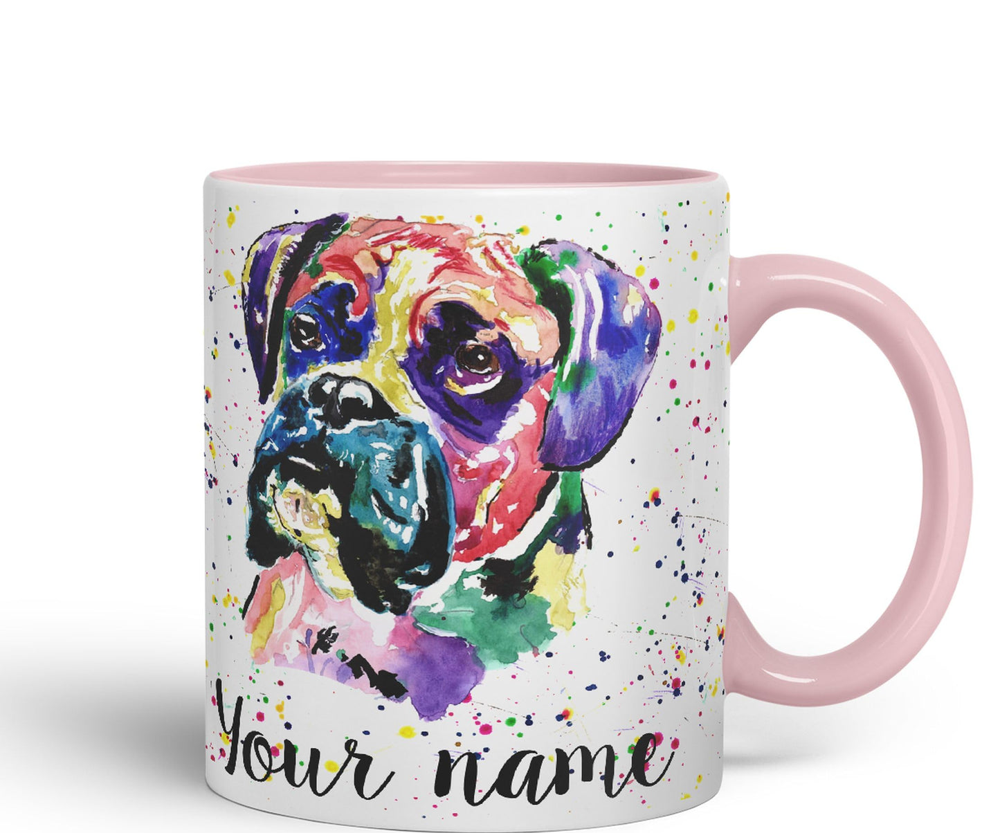 Vixar Personalised with Your Text Boxer Bully Dog Pet Animals Watercolour Art Coloured Ceramic Mug Cup Gift 330ml 11oz Custom Work Office Tea Coffe