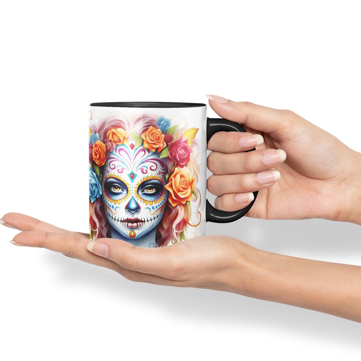 Sugar Skull and Roses Ceramic Coloured Mug Cup for Tea Coffee Hot Brew 330ml 11Oz Gift sk3