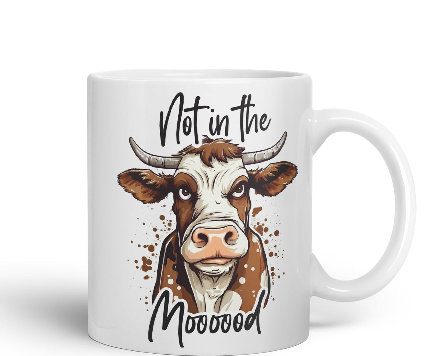 Not in The Moooood Cow Joke sarkasm Sarcastic Ceramic Coloured Mug Cup for Tea Coffee Hot Brew 330ml 11Oz Gift