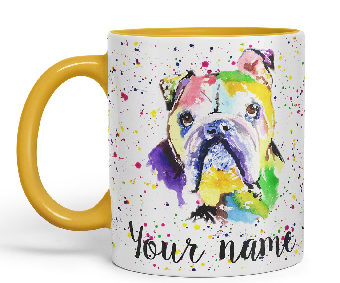 Vixar Personalised with Your Text Bully British Buldog Dog Pet Animal Watercolour Art Coloured Ceramic Mug Cup Gift 330ml 11oz Custom Work Office Tea Coffee