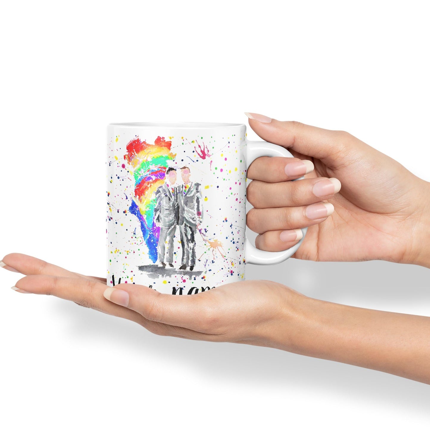 Vixar Personalised with Your Text Wedding Mr and Mr Pride Gay Art Coloured Ceramic Mug Cup Gift 330ml 11oz Custom Work Office Tea Coffee