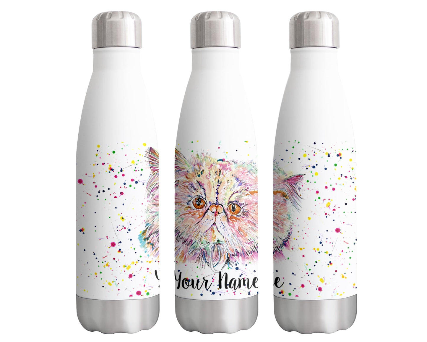 Persian cat Personalised Custom Bottle with Your Text/Name Watercolour Kitten Pet Animals Bottle Double Wall Insulated Stainless Steel Sport Drinks 500ml