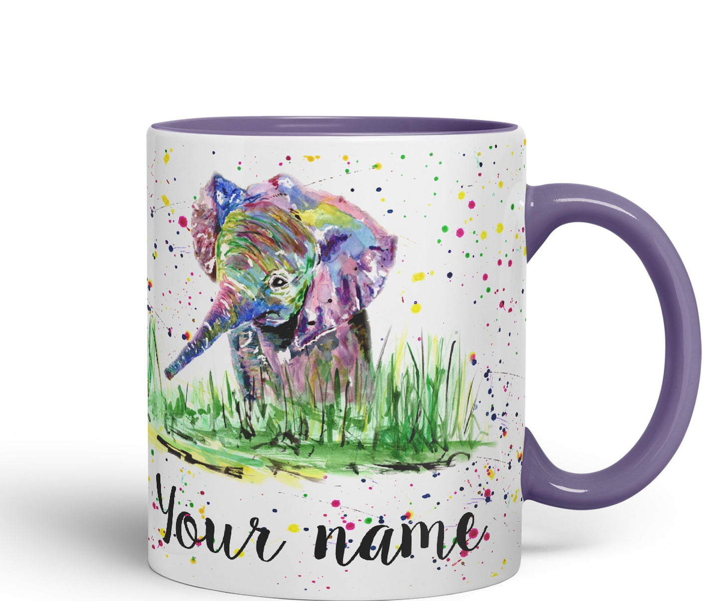 Personalised mug with Your Text name Elephant Baby animals Watercolour Art Coloured Ceramic Mug Cup Gift 330ml 11oz Custom Work Office Tea Coffee