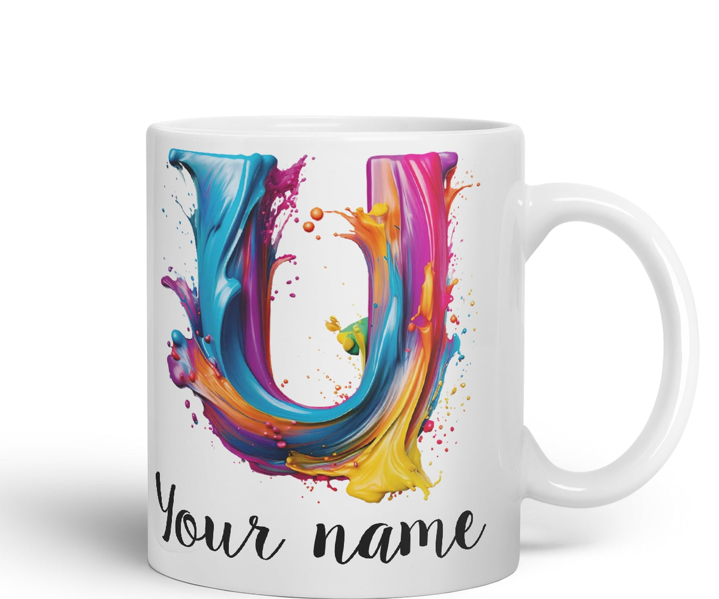 Personalised Letter U mug, Alphabet cusomized custom Letter U Monogram watercolour Ceramic Coloured Mug Cup for Tea Coffee Hot brew 330ml 11Oz Gift