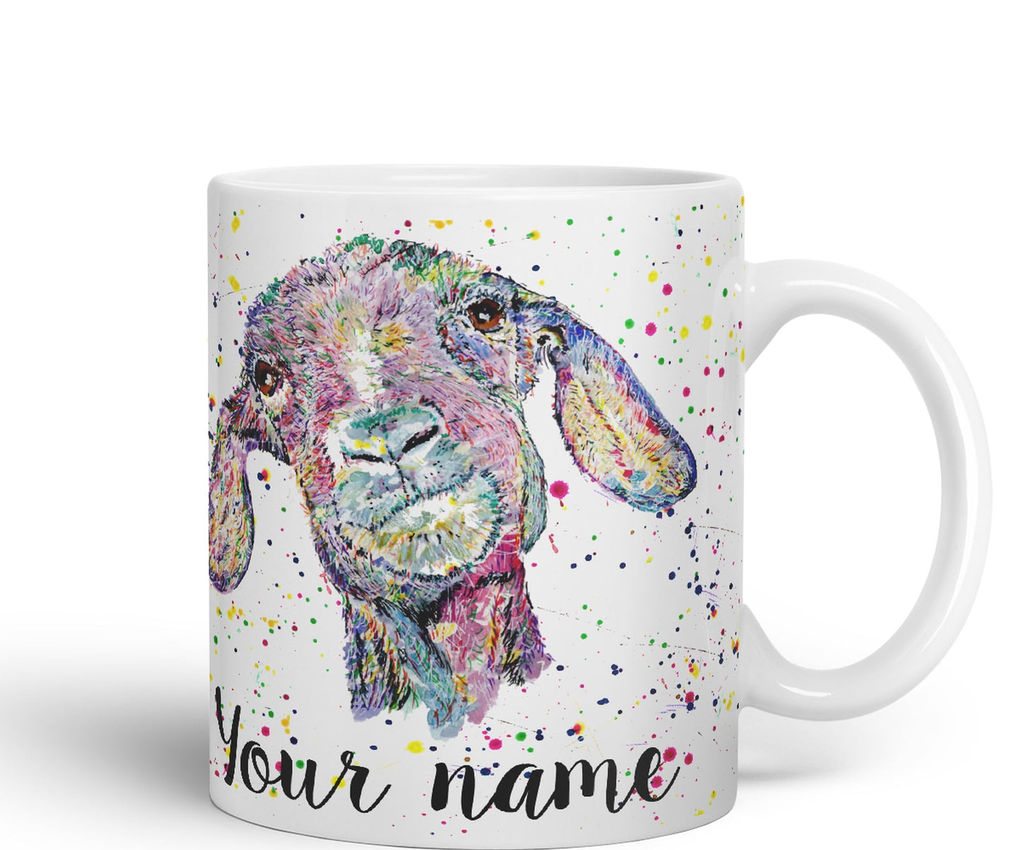 Vixar Personalised with Your Text Goat Farm Animals Watercolour Art Coloured Ceramic Mug Cup Gift 330ml 11oz Custom Work Office Tea Coffee