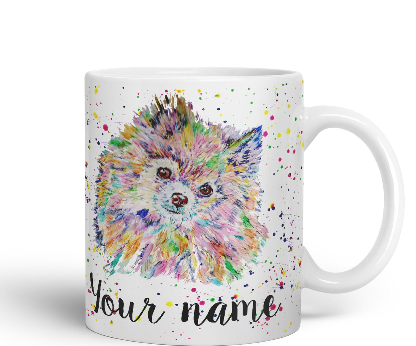 Personalised mug with Your Text name Pomeranian dog Pet animals Watercolour Art Coloured Ceramic Mug Cup Gift 330ml 11oz Custom Work Office Tea Coffee