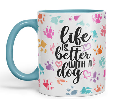 Vixar Life is Better with a Dog Coloured Ceramic Mug Cup Gift 330ml 11oz Work Office Tea Coffee