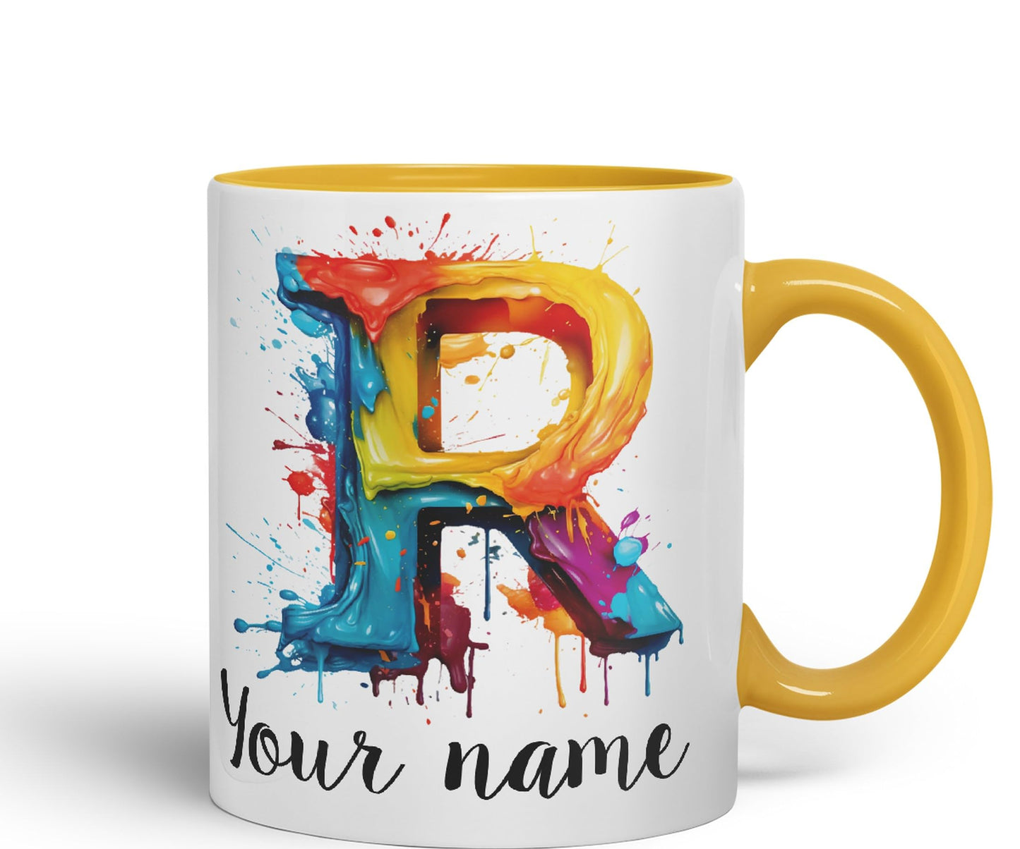 Personalised Letter R mug, Alphabet cusomized custom Letter R Monogram watercolour Ceramic Coloured Mug Cup for Tea Coffee Hot brew 330ml 11Oz Gift