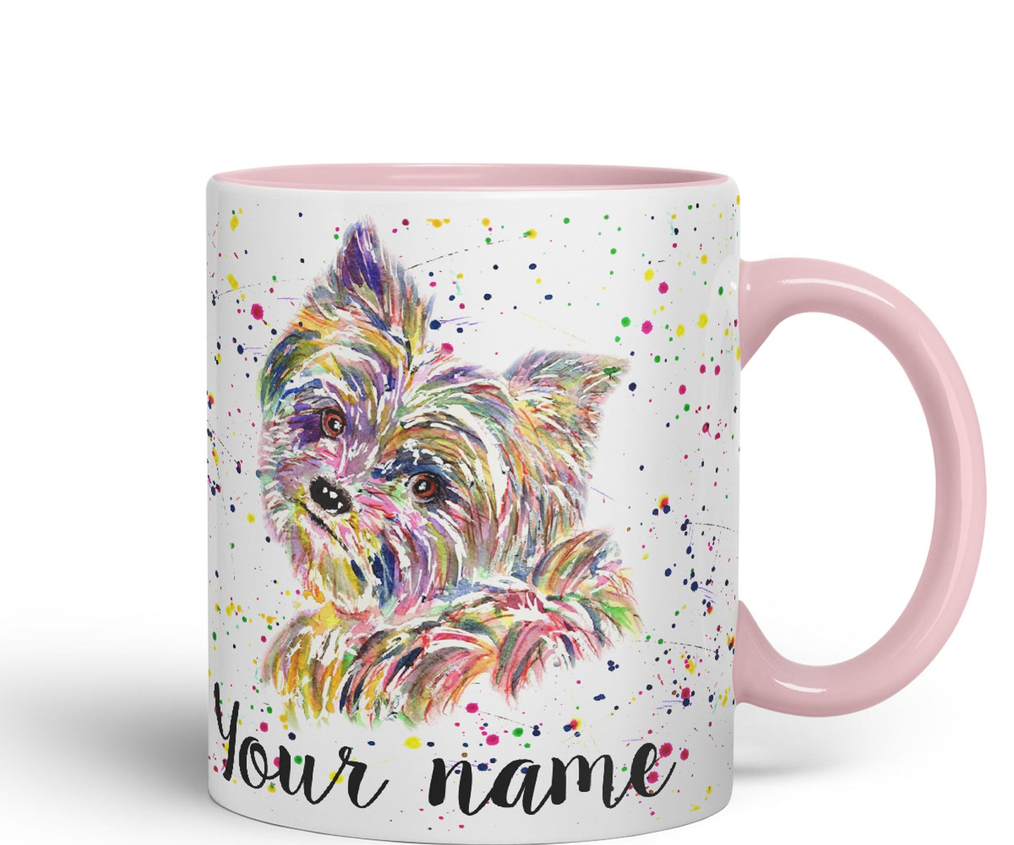 Vixar Personalised with Your Text Yorkshire Terrier Yorkie York Dog Pet Animals Watercolour Art Coloured Ceramic Mug Cup Gift 330ml 11oz Custom Work Office Tea Coffee (O2)