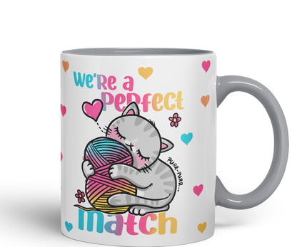 We're a Perfect Match cat Lover Coloured Ceramic Mug Cup Gift 330ml 11oz Work Office Tea Coffee Gift
