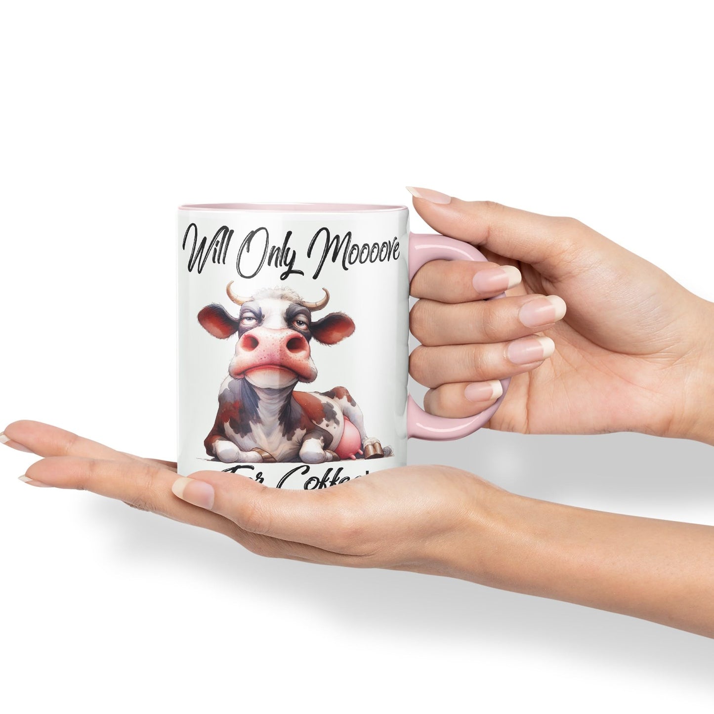 Will Only Moooove for Coffeee! Cow Joke sarkasm Sarcastic Ceramic Coloured Mug Cup for Tea Coffee Hot Brew 330ml 11Oz Gift
