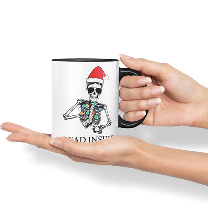 Dead Inside but Coffeinated Christmas Skull Sarcastic Joke Ceramic Coloured Mug Cup for Tea Coffee Hot Brew 330ml 11Oz