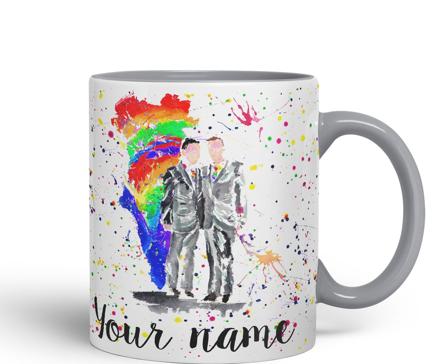 Vixar Personalised with Your Text Wedding Mr and Mr Pride Gay Art Coloured Ceramic Mug Cup Gift 330ml 11oz Custom Work Office Tea Coffee