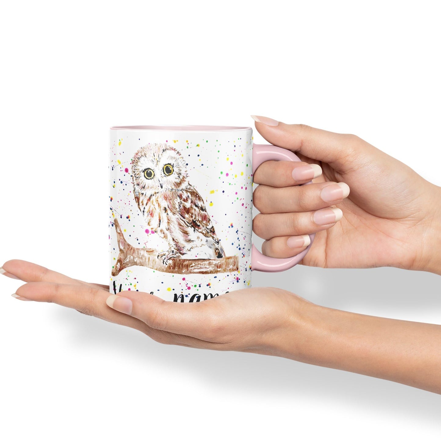 Vixar Personalised with Your Text Owl Bird Watercolour Art Coloured Ceramic Mug Cup Gift 330ml 11oz Custom Work Office Tea Coffee (O2)