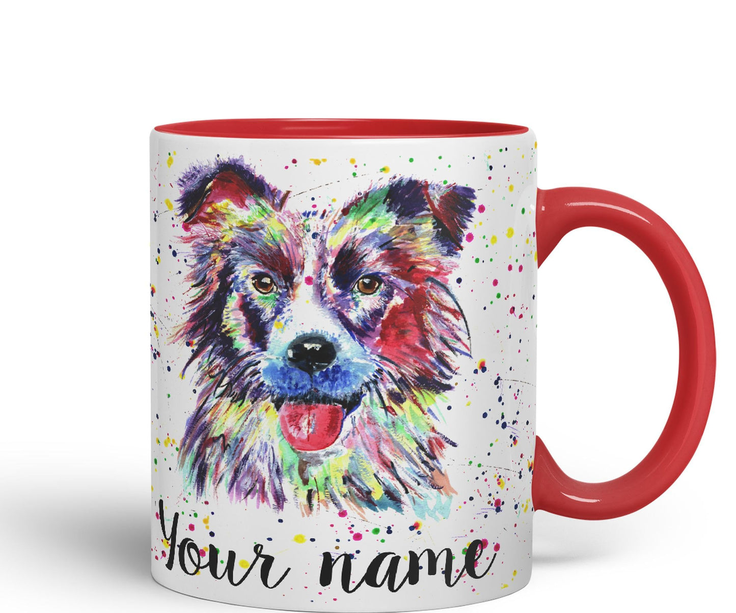 Vixar Personalised with Your Text Border Collie Dog Pet Animal Watercolour Art Coloured Ceramic Mug Cup Gift 330ml 11oz Custom Work Office Tea Coffee