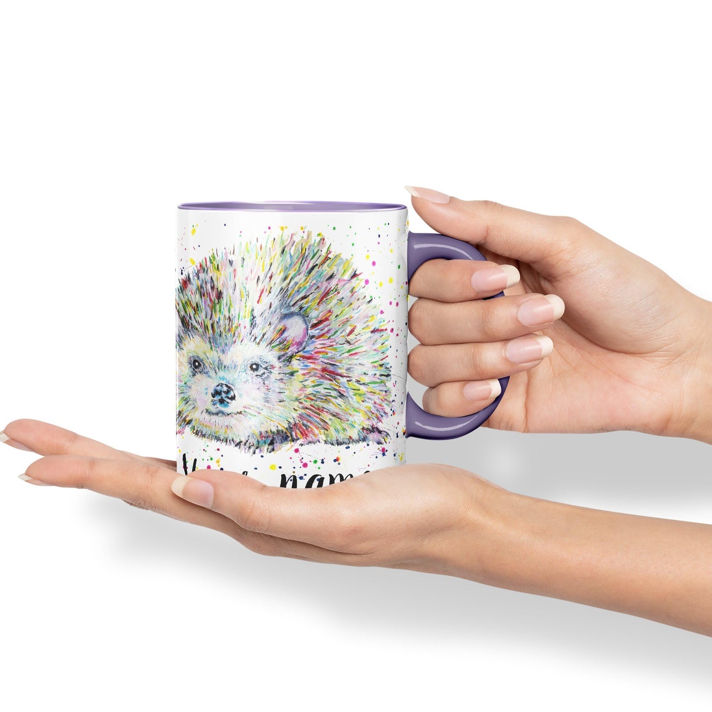 Vixar Personalised with Your Text Hedgehog Wildlife Watercolour Art Coloured Ceramic Mug Cup Gift 330ml 11oz Custom Work Office Tea Coffee