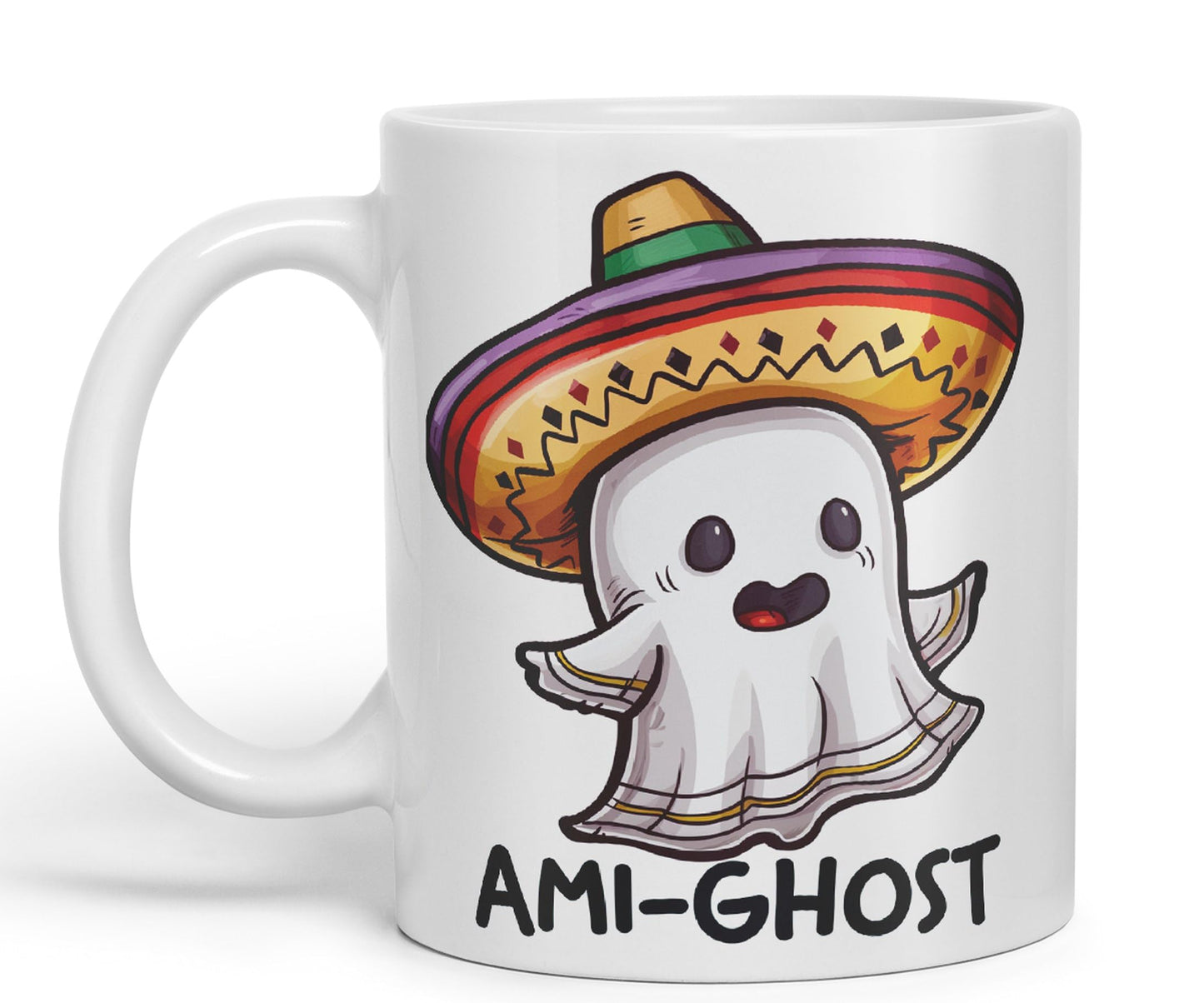 Ami-Ghost, Mexican hat Ghost Joke sarkasm Sarcastic Ceramic Coloured Mug Cup for Tea Coffee Hot Brew 330ml 11Oz Gift