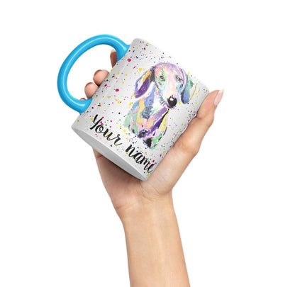 Vixar Personalised with Your Text Dachshund Sausage Dog Wiener Badger Pet Watercolour Art Coloured Ceramic Mug Cup Gift 330ml 11oz Custom Work Office Tea Coffee