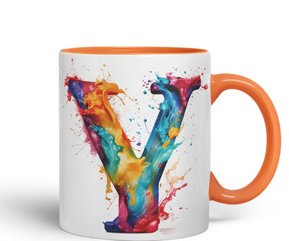 Letter Y mug, Alphabet Letter R Monogram watercolour Ceramic Coloured Mug Cup for Tea Coffee Hot brew 330ml 11Oz Gift