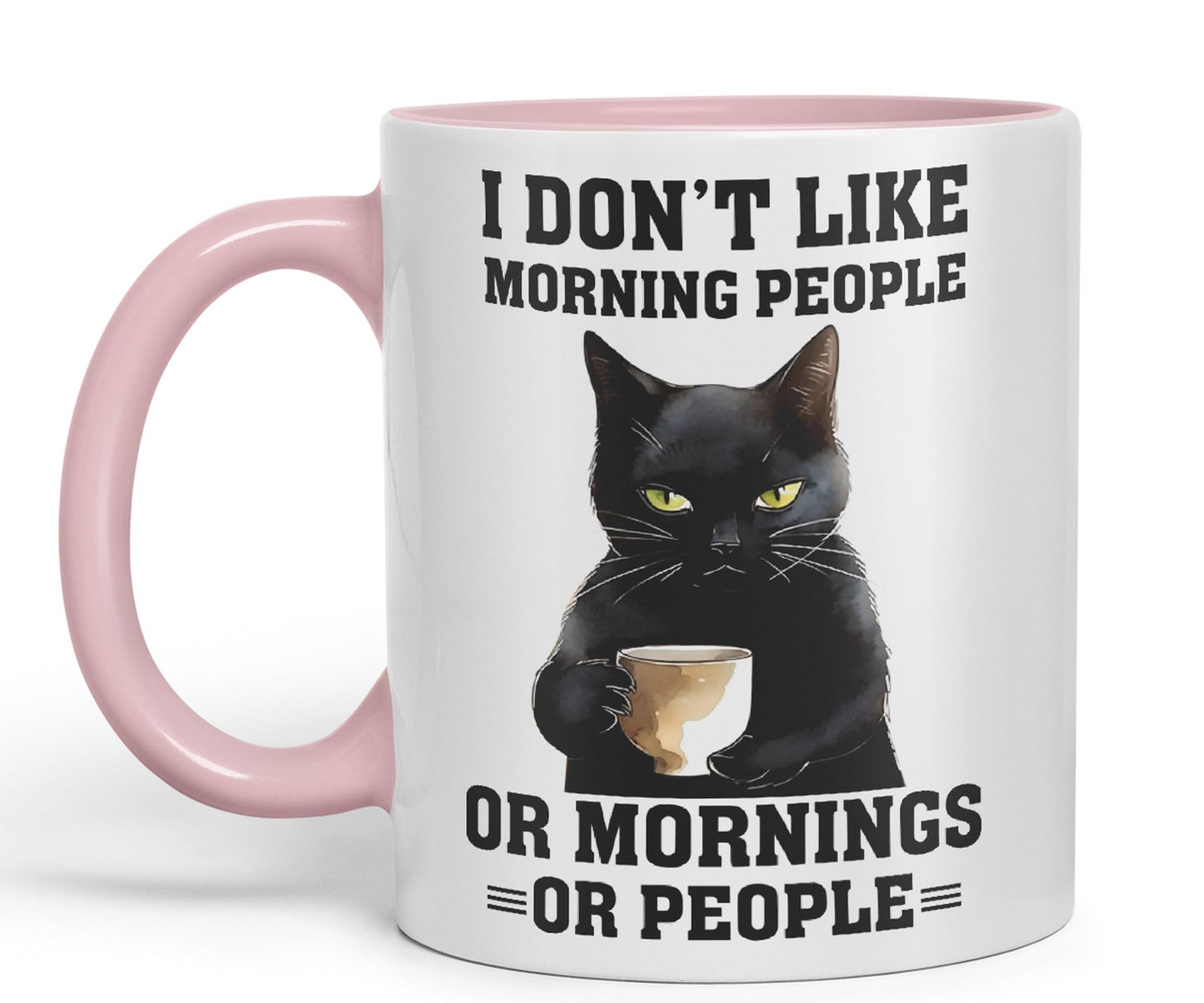 Vixar I Don't Like Mornings People cat Cats Sarcastic Joke Ceramic Coloured Mug Cup for Tea Coffee Hot Brew 330ml 11Oz