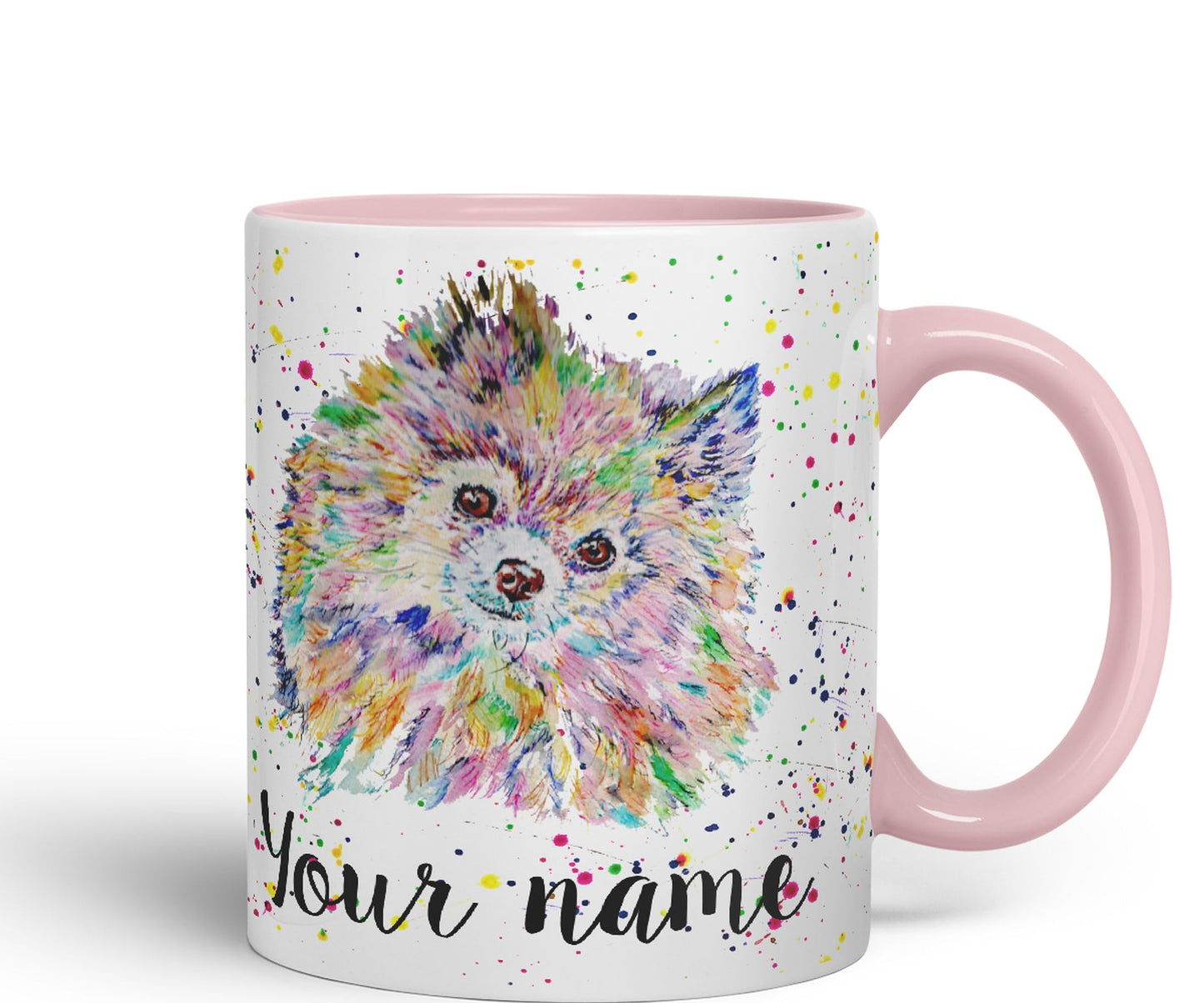 Personalised mug with Your Text name Pomeranian dog Pet animals Watercolour Art Coloured Ceramic Mug Cup Gift 330ml 11oz Custom Work Office Tea Coffee