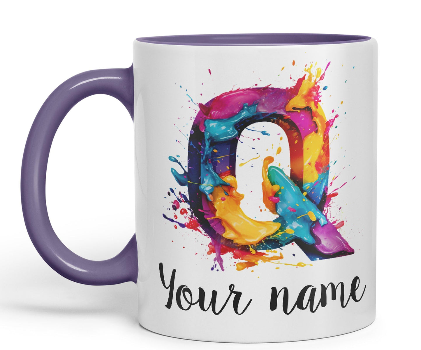 Personalised Letter Q mug, Alphabet cusomized custom Letter Q Monogram watercolour Ceramic Coloured Mug Cup for Tea Coffee Hot brew 330ml 11Oz Gift