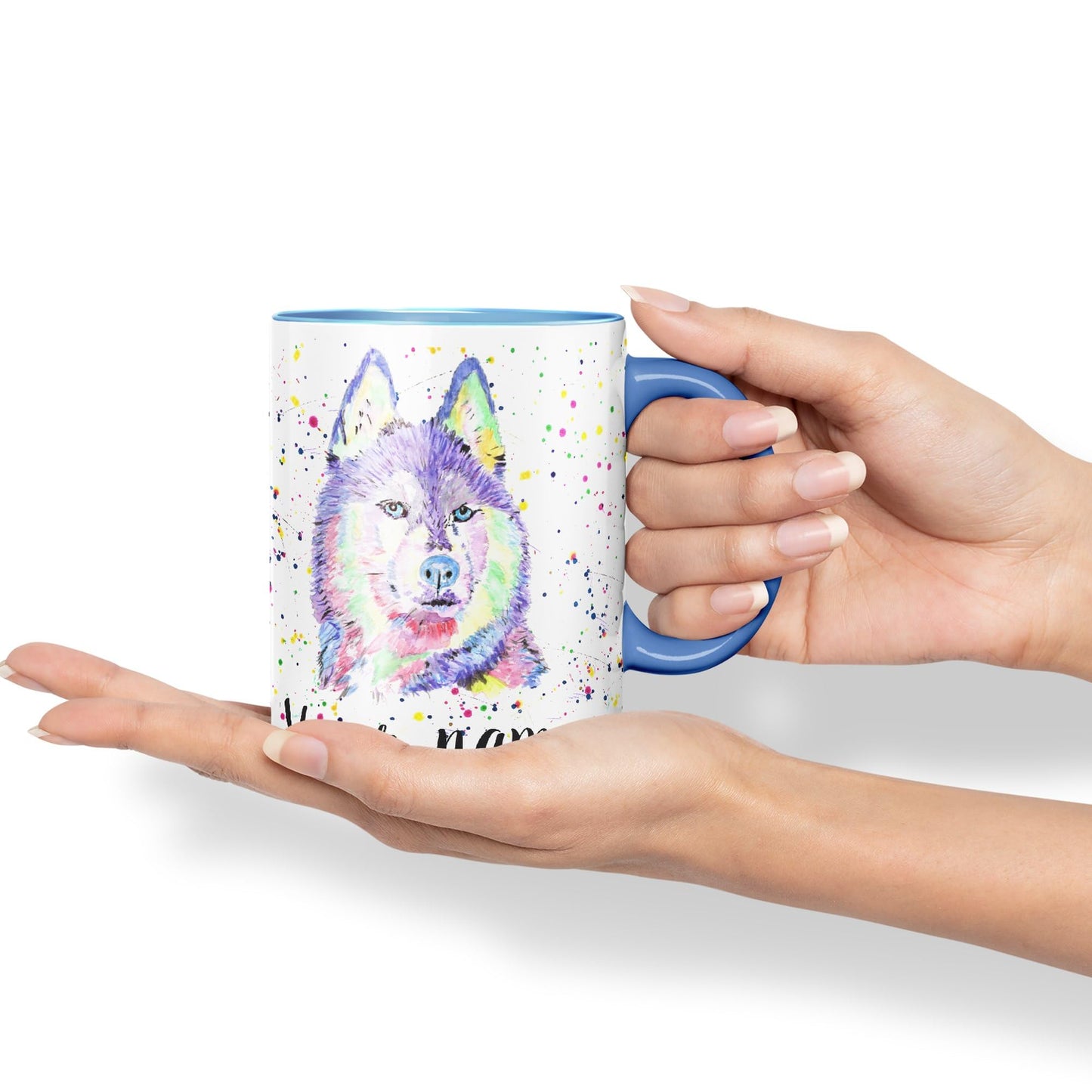 Vixar Personalised with Your Text Husky Snow Dog Pet Animals Watercolour Art Coloured Ceramic Mug Cup Gift 330ml 11oz Custom Work Office Tea Coffee