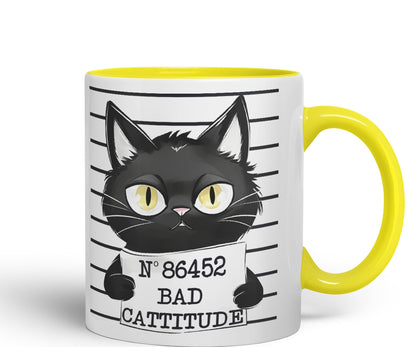 Vixar Bad Cattitude Prison Cats Sarcastic Joke Ceramic Coloured Mug Cup for Tea Coffee Hot Brew 330ml 11Oz