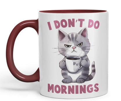 Vixar I Don't Do Mornings Cats Sarcastic Joke Ceramic Coloured Mug Cup for Tea Coffee Hot Brew 330ml 11oz
