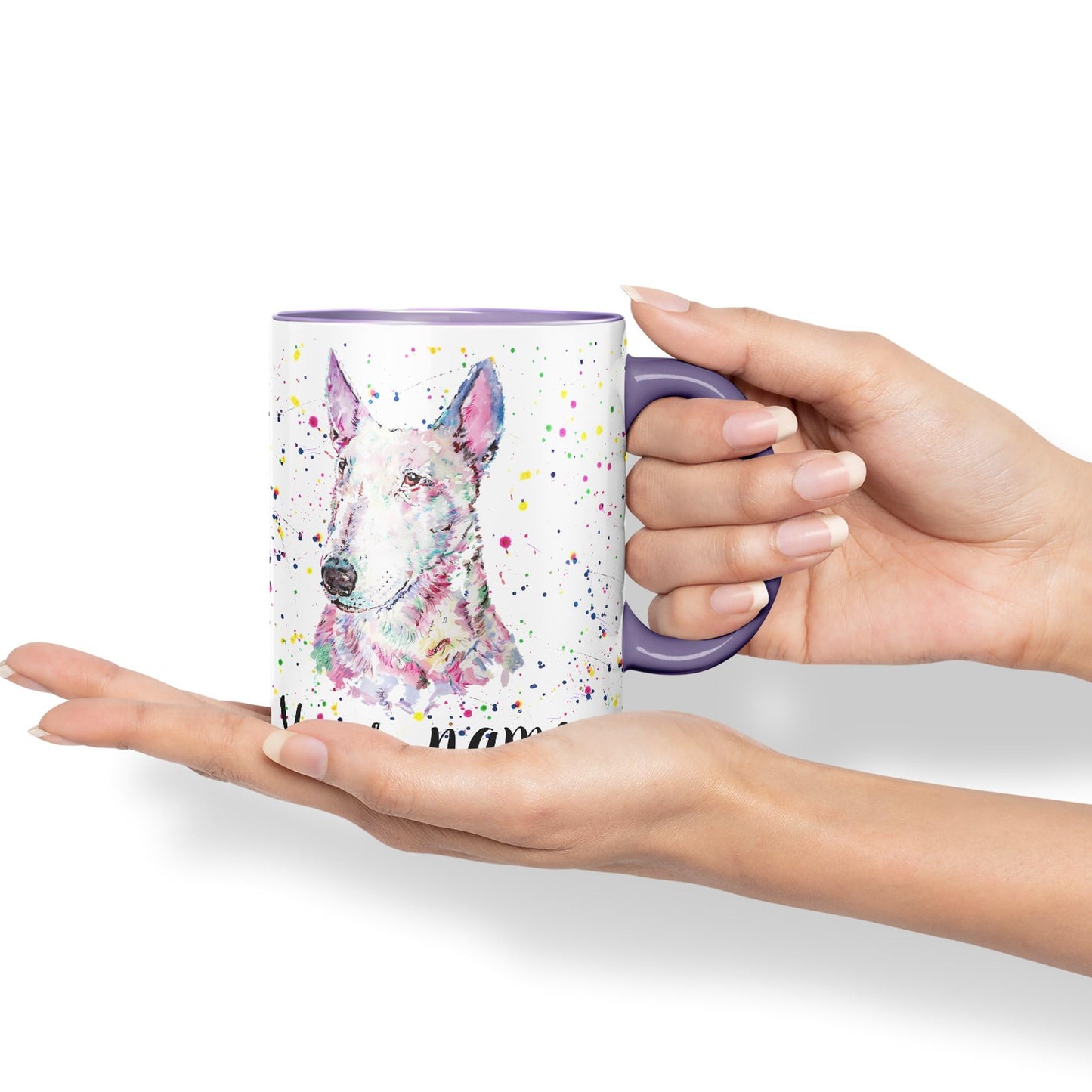 Vixar Personalised with Your Text Bully English Bull Terrier Dog Pet Animals Watercolour Art Coloured Ceramic Mug Cup Gift 330ml 11oz Custom Work Office Tea Coffee