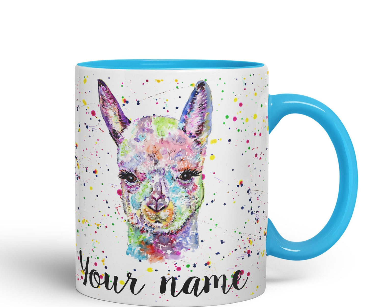 Vixar Personalised with Your Text Alpaca Llama Watercolour Art Coloured Ceramic Mug Cup Gift 330ml 11oz Custom Work Office Tea Coffee