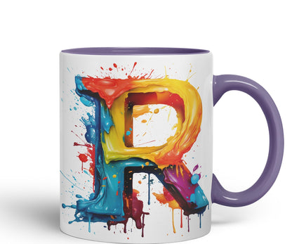 Letter R mug, Alphabet Letter R Monogram watercolour Ceramic Coloured Mug Cup for Tea Coffee Hot brew 330ml 11Oz Gift