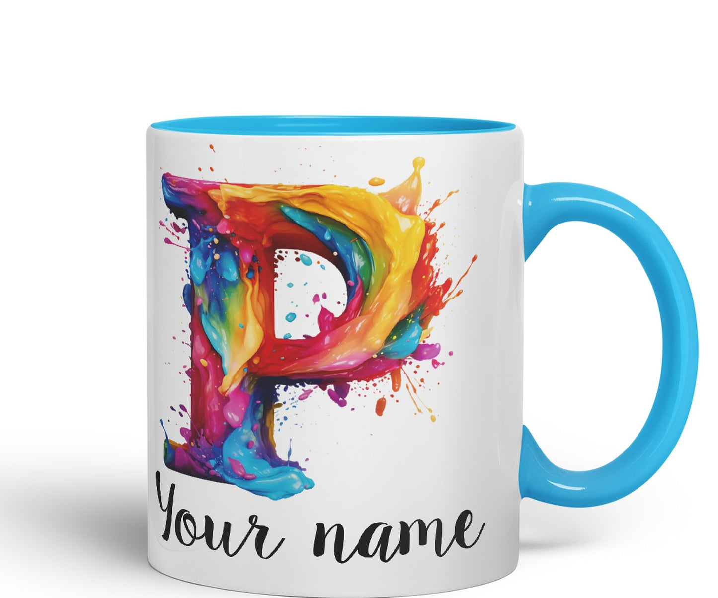 Personalised Letter P mug, Alphabet cusomized custom Letter P Monogram watercolour Ceramic Coloured Mug Cup for Tea Coffee Hot brew 330ml 11Oz Gift